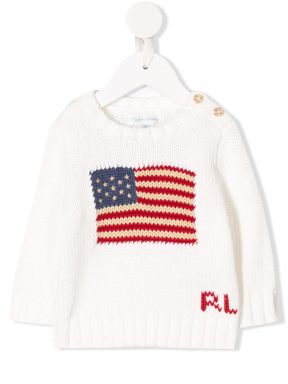 MAGLIONE BABY BANDIERA BIANCA RALPH LAUREN