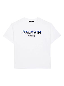 T-SHIRT BIANCA LOGO NERO-BLU BALMAIN